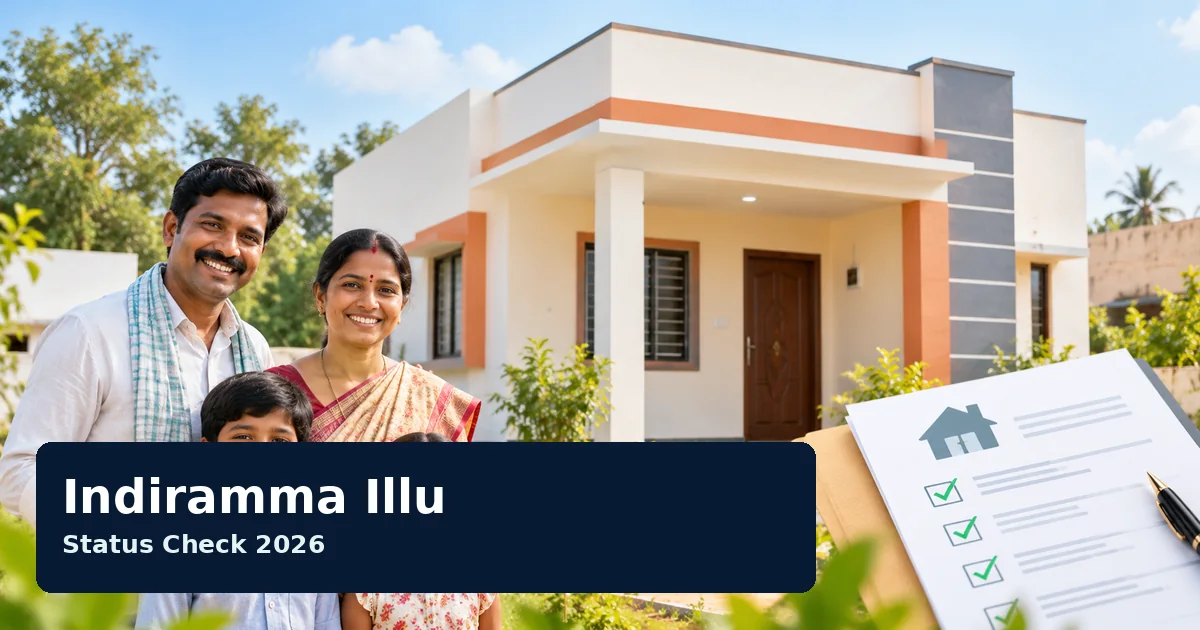 Illustration of a family outside a home for the Indiramma Illu status check 2026 guide